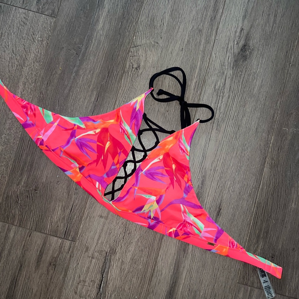 VS Floral Bikini Top with Black Straps